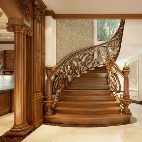 Cầu thang nhôm đúc tay gỗ | PA08CT