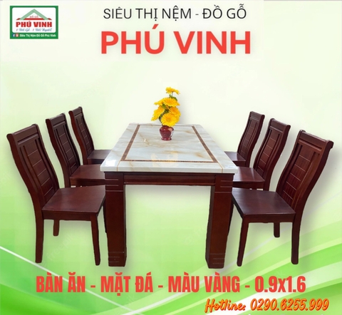 Bàn Ăn, Mặt Đá, Màu Vàng, 0.9x1.6m