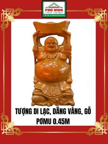 Tượng Di Lạc, Dâng Vàng, Gỗ Pơmu, 0.45m