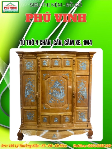Tủ Thờ 4 Chân, Cẩn, Căm Xe, 1m4
