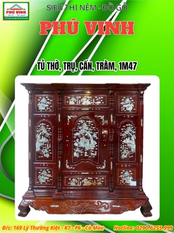 Tủ Thờ, Trụ, Cẩn, Tràm, 1m47