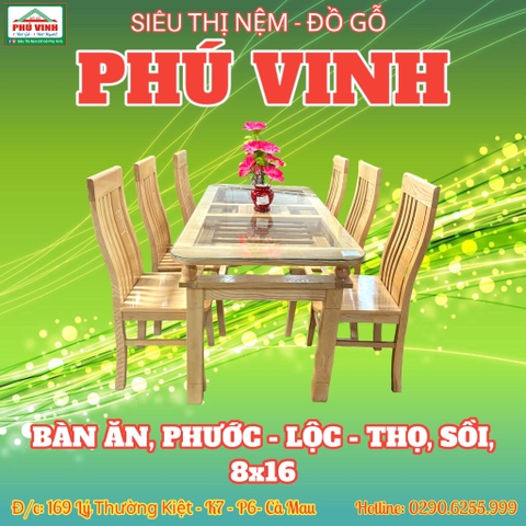 Bàn Ăn, Phước Lộc Thọ, Sồi, 8x16
