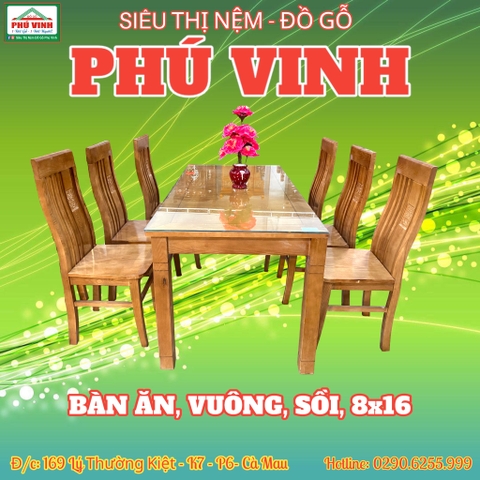 Bàn Ăn, Vuông, Sồi, 8x16
