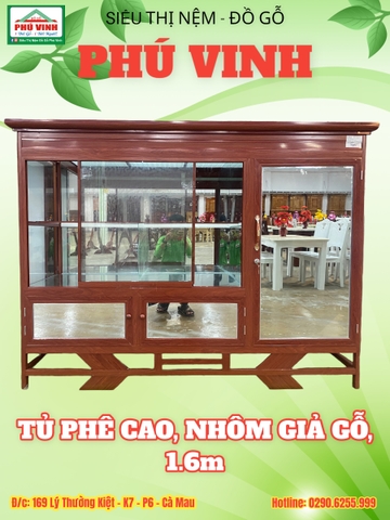 Tủ Phê Cao, Nhôm, Giả Gỗ, 1.6m