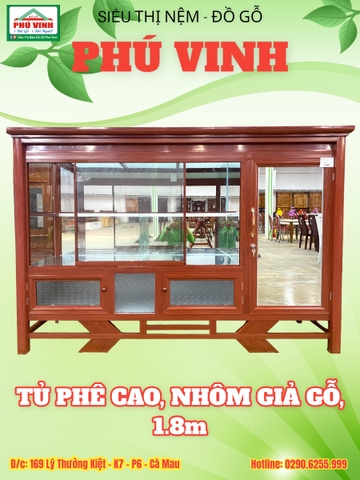 Tủ Phê Cao, Nhôm Giả Gỗ, 1.8m