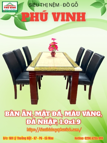 Bàn Ăn, Mặt Đá, Màu Vàng, Đá Nhập, 1.0x1.9