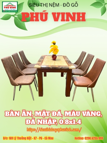 Bàn Ăn, Mặt Đá, Màu Vàng, Đá Nhập, 0.8x1.4