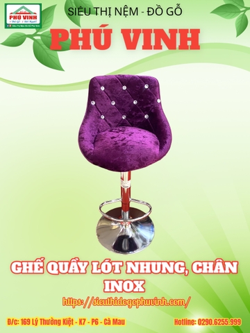 Ghế Quầy Lót Nhung, Chân Inox