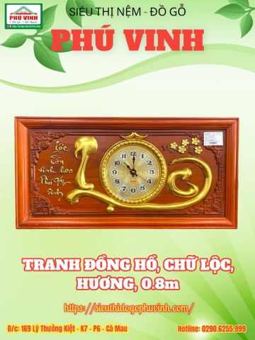 Tranh Đồng Hồ, Chữ Lộc, Hương, 0.8m