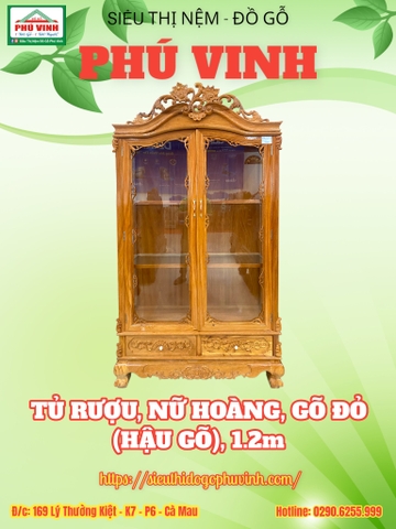 Tủ Rượu, Nữ Hoàng, Gõ Đỏ (Hậu Gõ), 1.2m