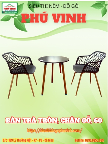 Bàn Trà Tròn, Chân Gỗ, 60