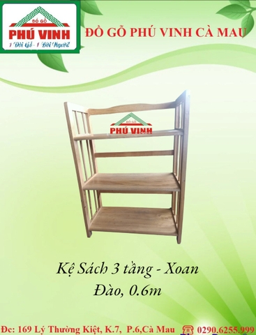 Kệ Sách 3 Tầng - Xoan Đào, 0.6m