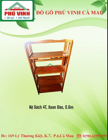 Kệ Sách 4T, Xoan Đào, 0.6m