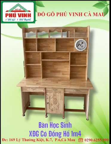 Bàn Học Sinh, Xoan Đào Ghép,(Đồng Hồ, cao 1m75),  1m4