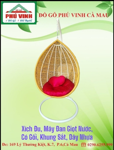 Xích Đu, Mây Đan Giọt Nước, Khung Sắt, Dây Nhựa