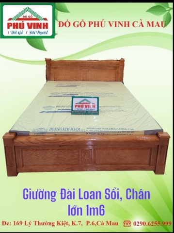 Giường Đài Loan, Sồi, Chân Lớn,1m6