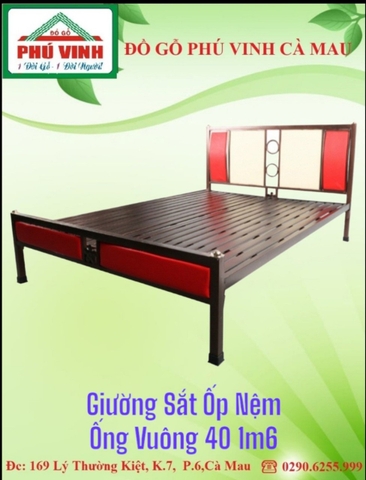 Giường Sắt Ốp Nệm, Ống Vuông 40, 1m6