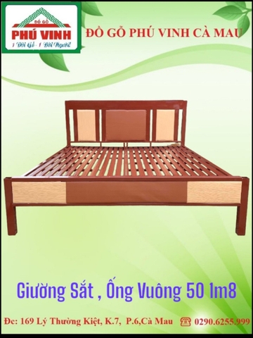 Giường Sắt, Ống Vuông 50, 1m8