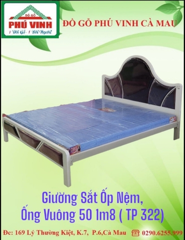 Giường Sắt, Ốp Nệm, Ống Vuông 50, 1m8