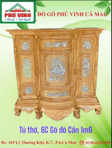 Tủ Thờ, 6 Chân, Gõ Cẩn 1m6