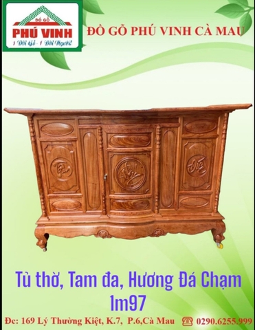 Tủ Thờ, Tam Đa, Hương Đá, Chạm, 1m97