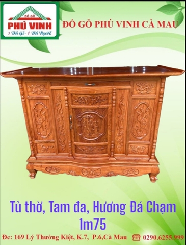 Tủ Thờ, Tam Đa, Hương Đá, Chạm, 1m75