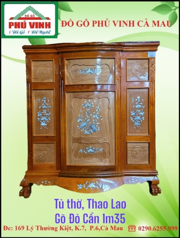 Tủ Thờ, Thao Lao, Gõ, Cẩn,1m35