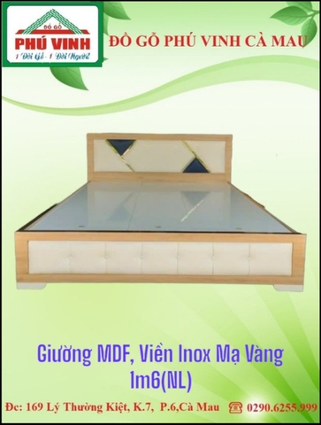 Giường MDF, Viền Inox, Mạ Vàng,1m6