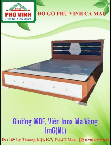 Giường MDF, Viền Inox, Mạ Vàng, 1m6( NL)