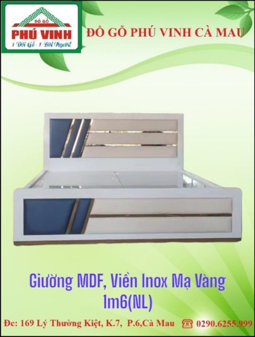 Giường MDF, viền Inox, Mạ Vàng, 1m6( NL)