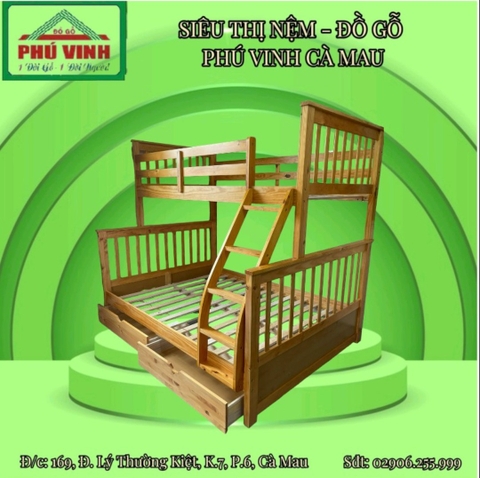 Giường Tầng, 2 Hộc Kéo, C.Su - 1.2 x 1.4m