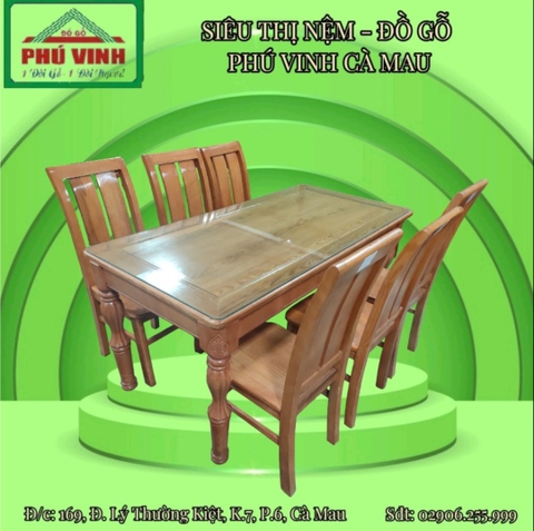 Bàn Ăn Vuông, Sồi, Chân Khế - 8 x 16