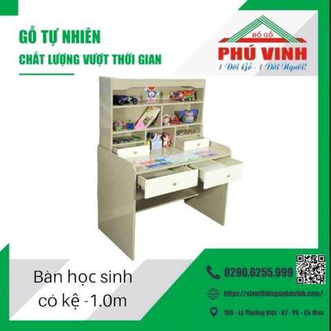 Bàn Học Sinh Có Kệ, MDF Phủ Melamim  - 1.0m