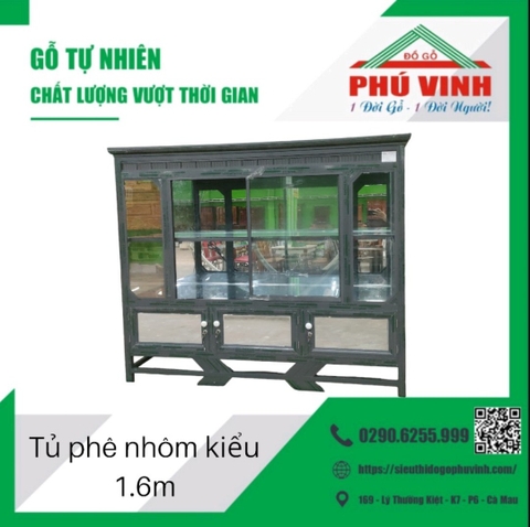 Tủ Phê Nhôm, Cao Kiểu, Xám, Đố 25 x 38   - 1,6m