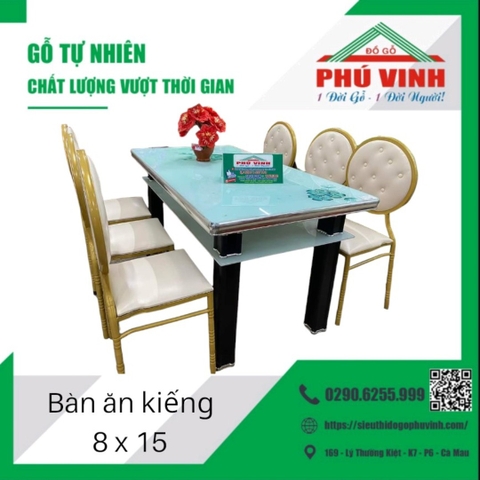 Bàn Ăn Kiếng, 2 Tầng, Viền Nhôm - 8 x 15 (TP)
