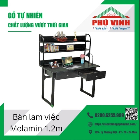 Bàn Làm Việc, Chân U, Có Kệ, Melamin  - 60 x 120