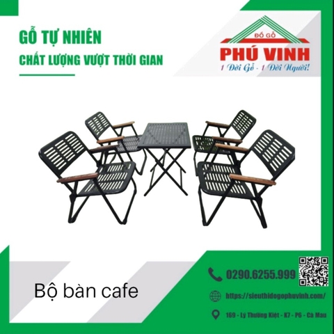 Combo Bàn Ghế Cafe Có Tay Ốp Gỗ