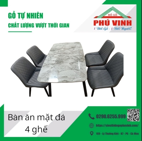 Bàn Ăn Vuông, Chân Si, Mặt Đá Ceramic