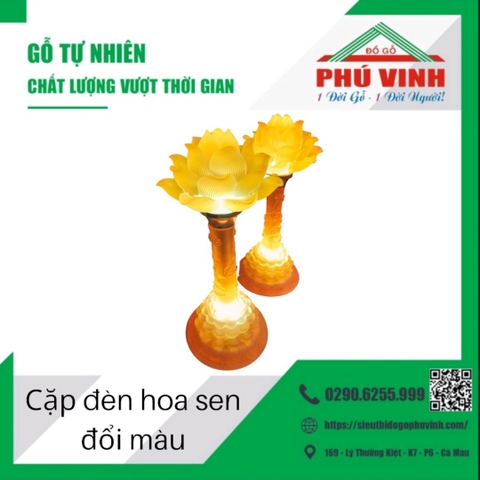 Cặp Đèn Thờ Lưu Ly Hoa Sen