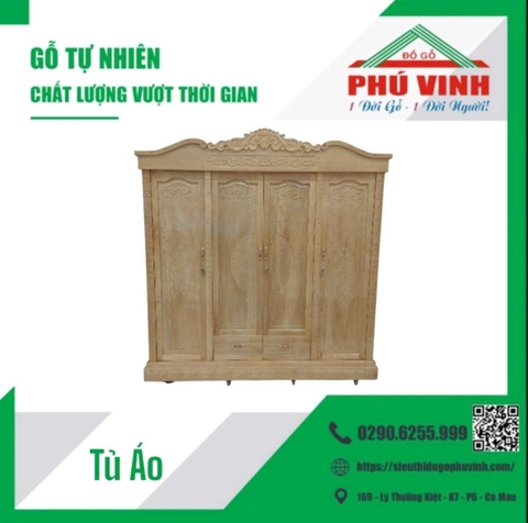 Tủ Áo, Có Đình, Cửa Trám, Chạm, Dày