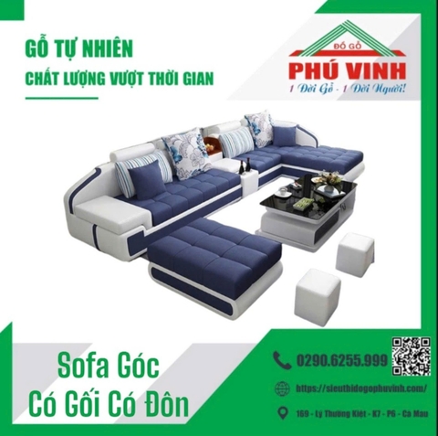 Sofa Nệm Góc, Góc CF, Có Gối, Kèm Đôn