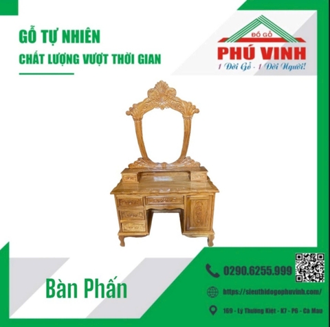Bàn Phấn, Gõ Đỏ, Lá Tây, 2 Thùng    - 1.1m