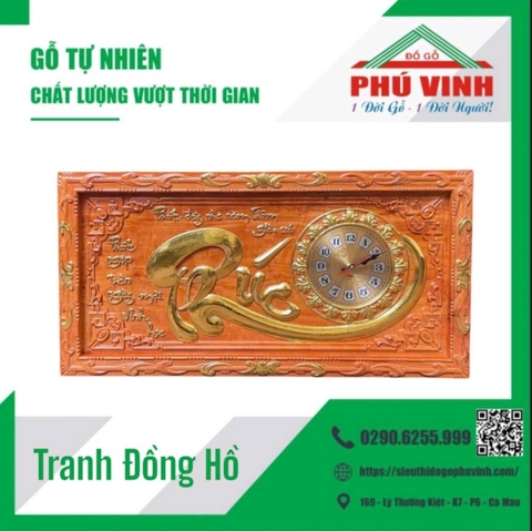 Tranh Đồng Hồ, Chữ Phúc - 0.8m