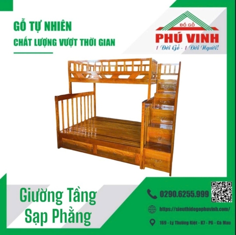 Giường Tầng, Gõ Đỏ - 1.2m x 1.4m