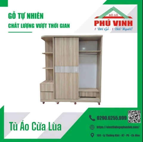 Tủ Áo, MDF Phủ MFC, Cửa Lùa - 1.6m
