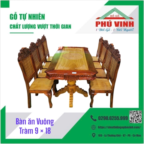 Bàn Ăn Vuông, Tràm Chạm - 9 x 18