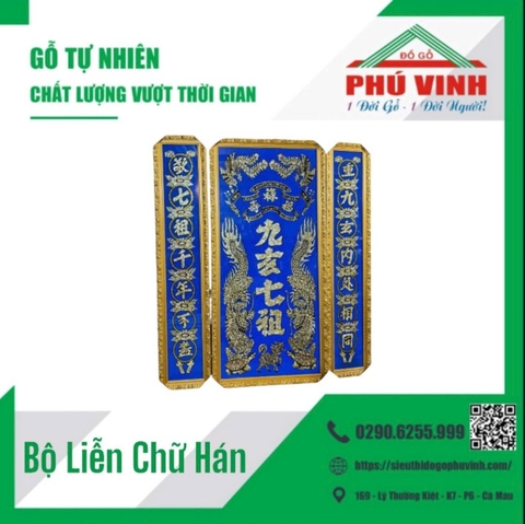 Bộ Liễn Thờ, Cẩn Xà Cừ, Chữ Hán - 120 x 140