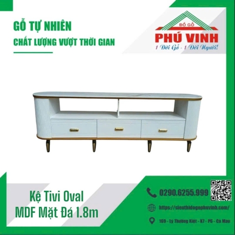 Kệ Tivi, Oval, MDF, Mặt Đá - 1m8