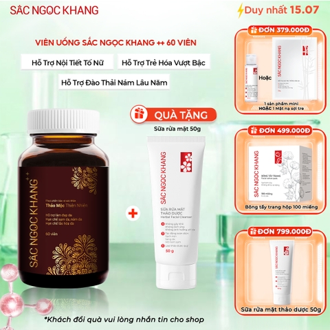 Viên Uống Mờ Nám, Hạn Chế Lão Hóa, Khỏe Đẹp Da Sắc Ngọc Khang++ Hộp 60 Viên (Tặng kèm Sữa rửa mặt thảo dược 50g)