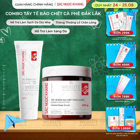 Combo Tẩy Tế Bào Chết Toàn Thân Và Da Mặt Sắc Ngọc Khang (Tẩy Tế Bào Chết Body 200g, Tẩy Tế Bào Chết Da Mặt 120g)